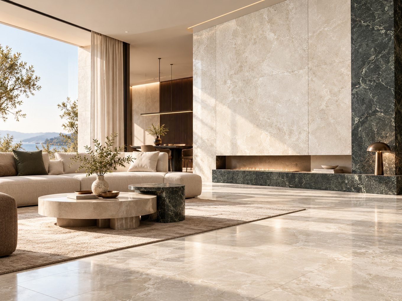 Contemporary cream and charcoal stone concept for Digital Glue Finish; not a photographed tile installation