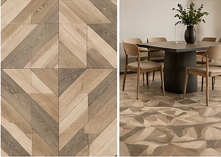 Illustrative wood-effect tile patchwork pattern, not a physical RENJUN model