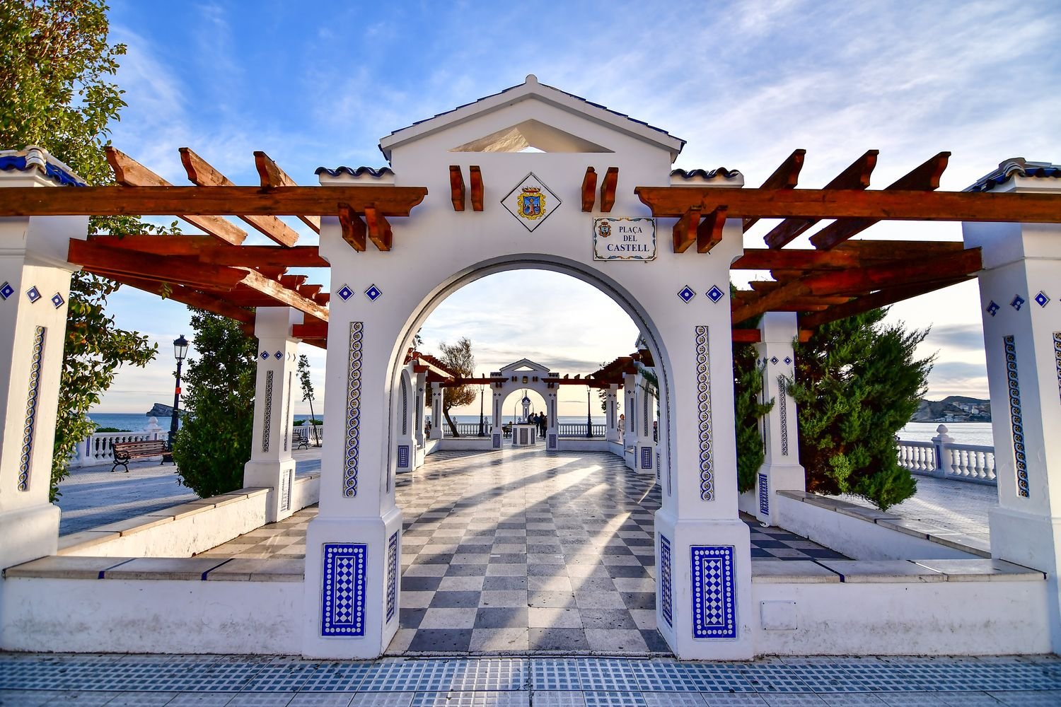 Architectural open-air pavilion with outdoor paving